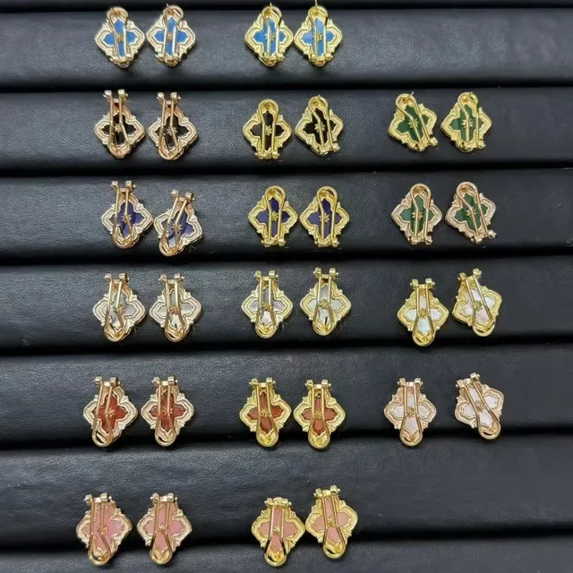 Floral Quatrefoil Enamel and Crystal Clip-On Earrings 5