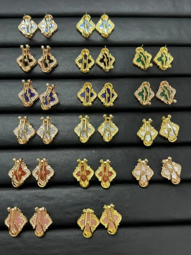 Floral Quatrefoil Enamel and Crystal Clip-On Earrings 7