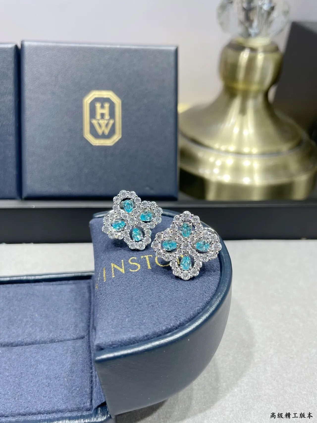Flower-Shaped Paved-Stone Stud Earrings 2