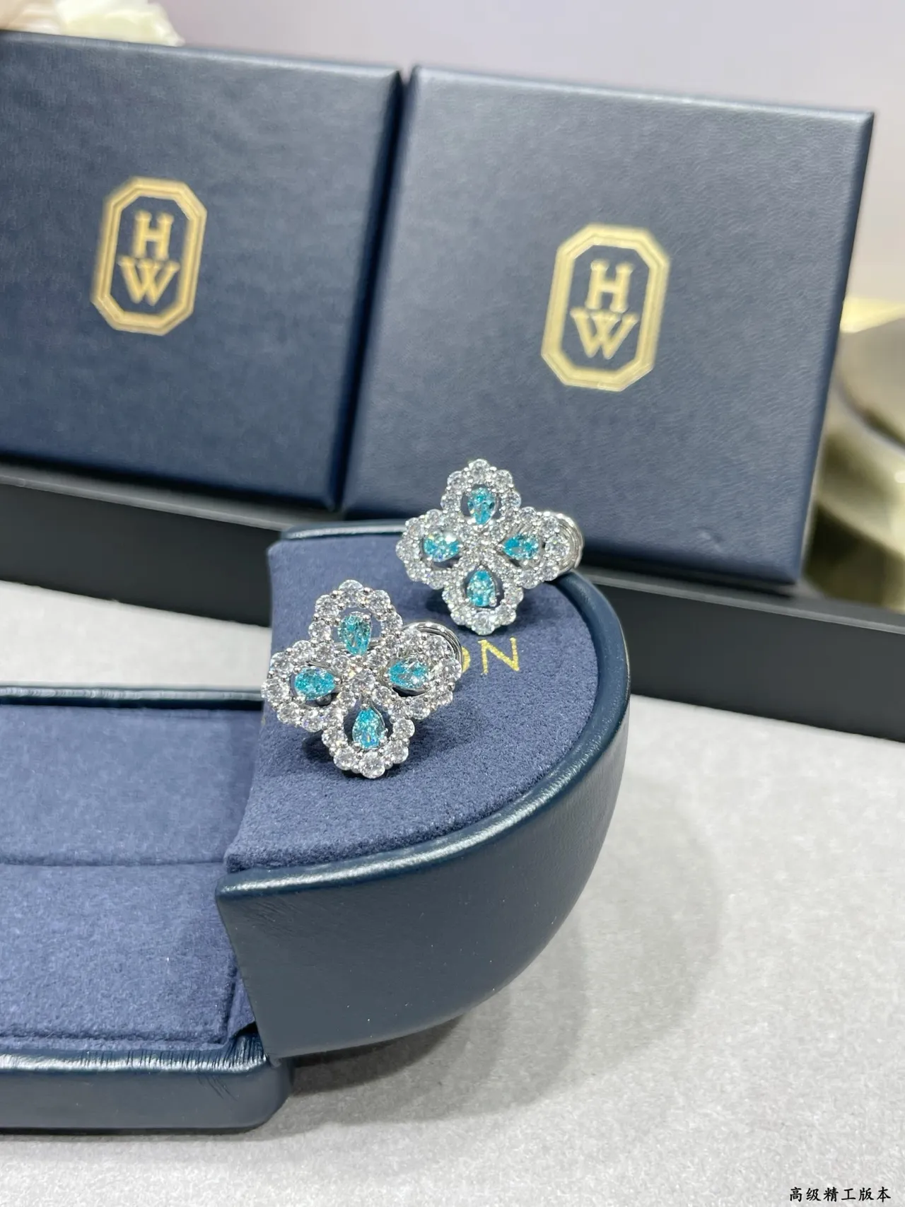 Flower-Shaped Paved-Stone Stud Earrings 7