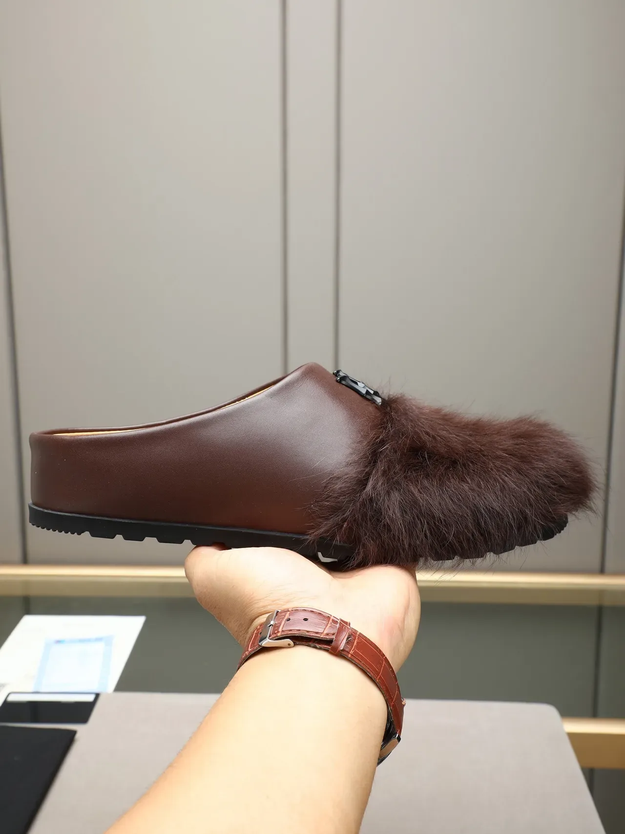 Fur-Trimmed Platform Slipper Mule Casual Shoes 9