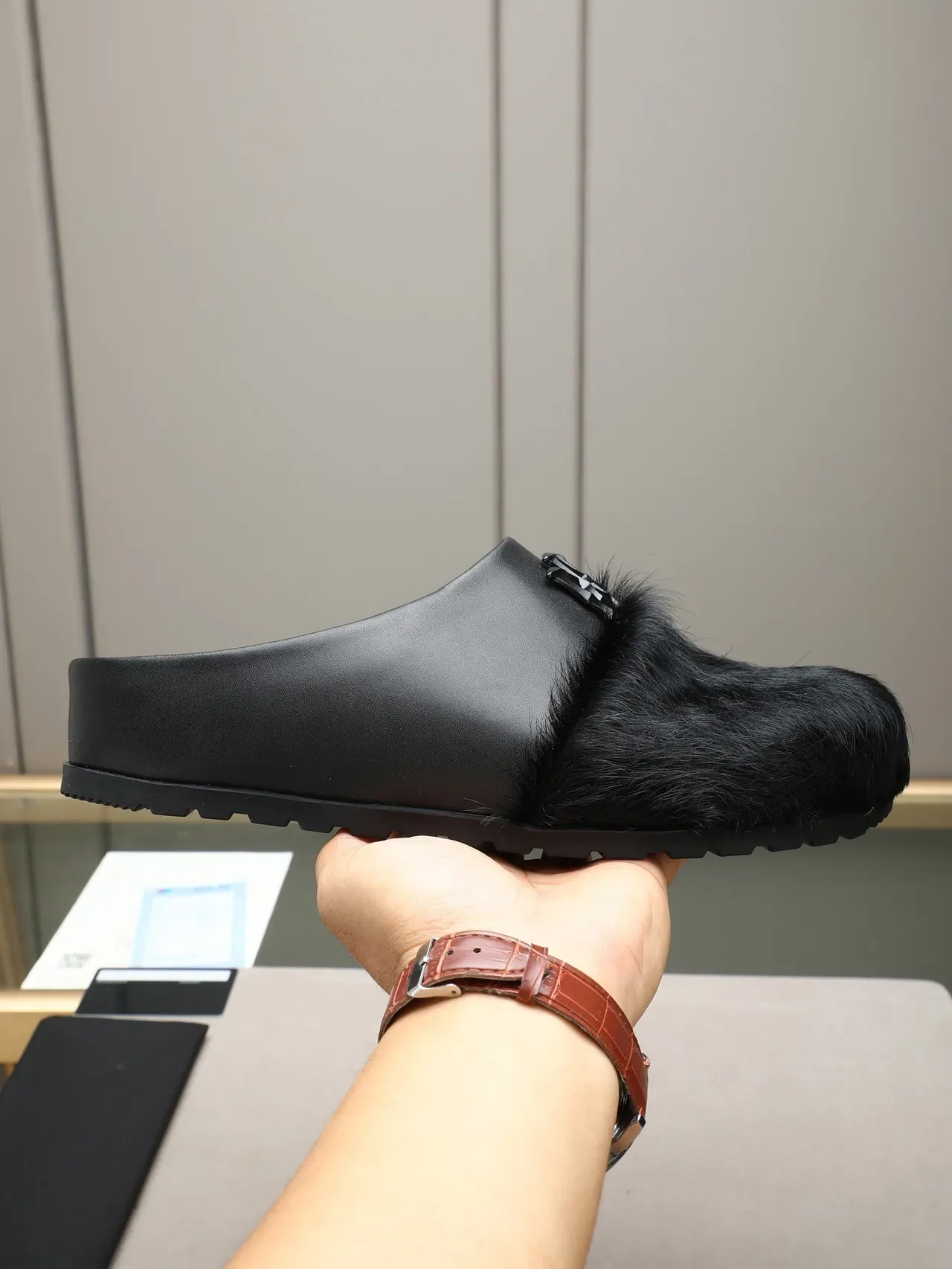 Fur-Trimmed Platform Slipper Mule Casual Shoes 11