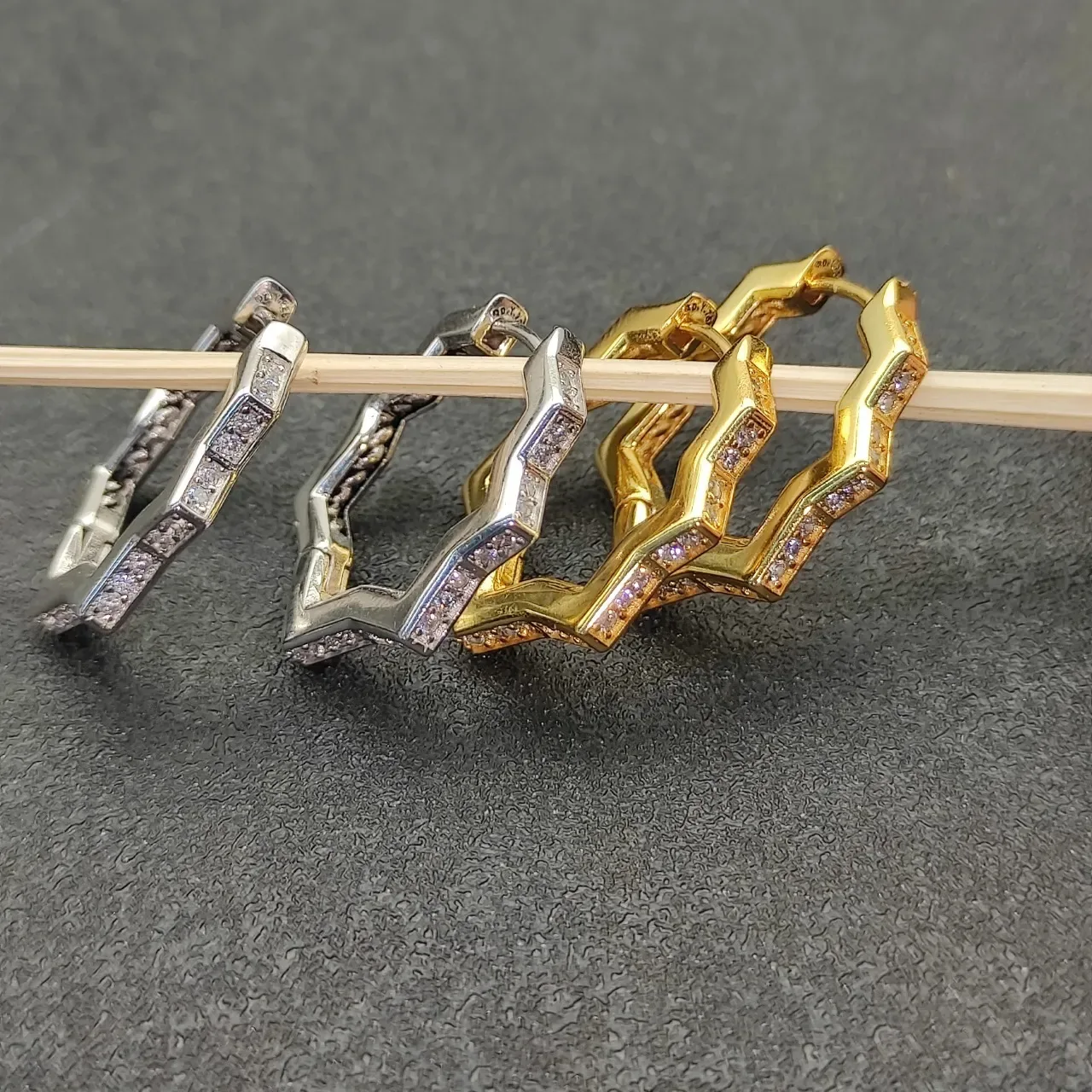 Geometric Faceted Pavé Hoop Earrings 2