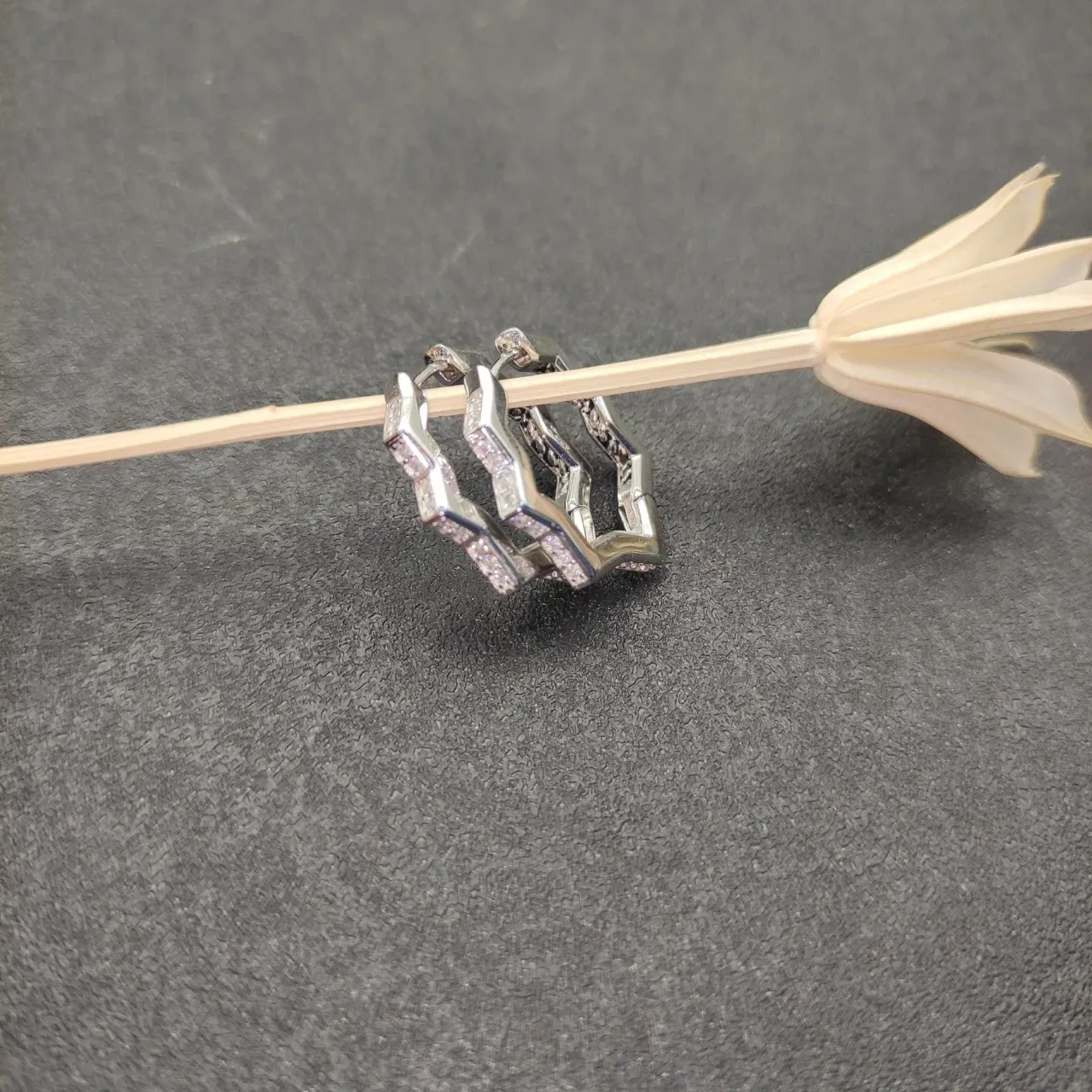 Geometric Faceted Pavé Hoop Earrings 7