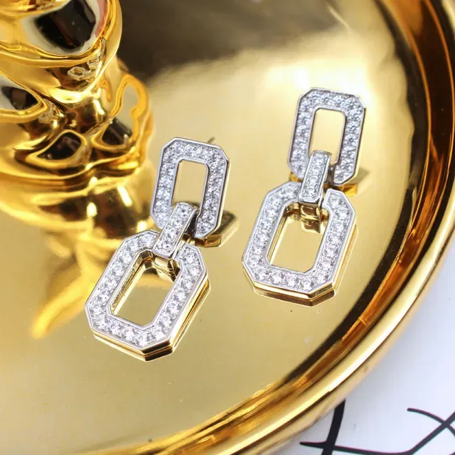 Geometric Linked Pavé Crystal Dangle Earrings 2