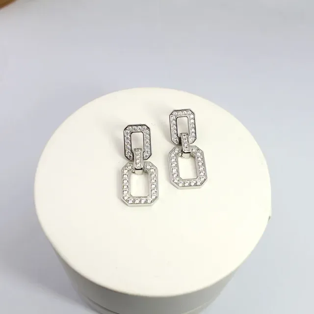 Geometric Linked Pavé Crystal Dangle Earrings 3