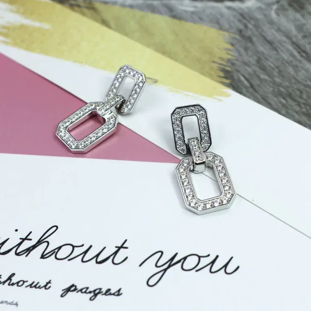 Geometric Linked Pavé Crystal Dangle Earrings 4