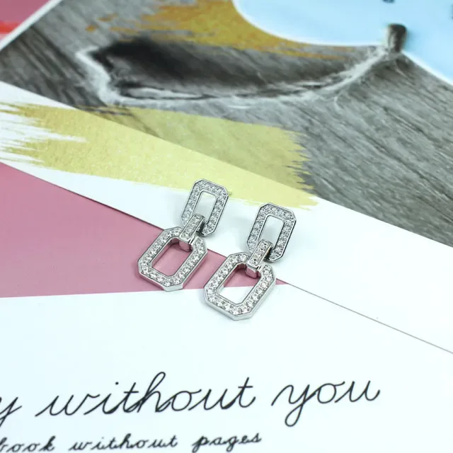 Geometric Linked Pavé Crystal Dangle Earrings 5