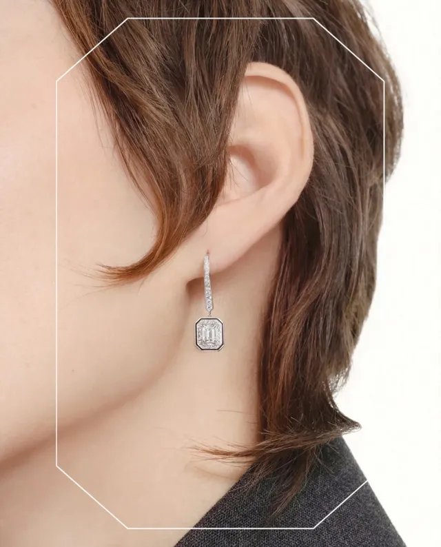 Geometric Octagonal Pavé Drop Earring 1