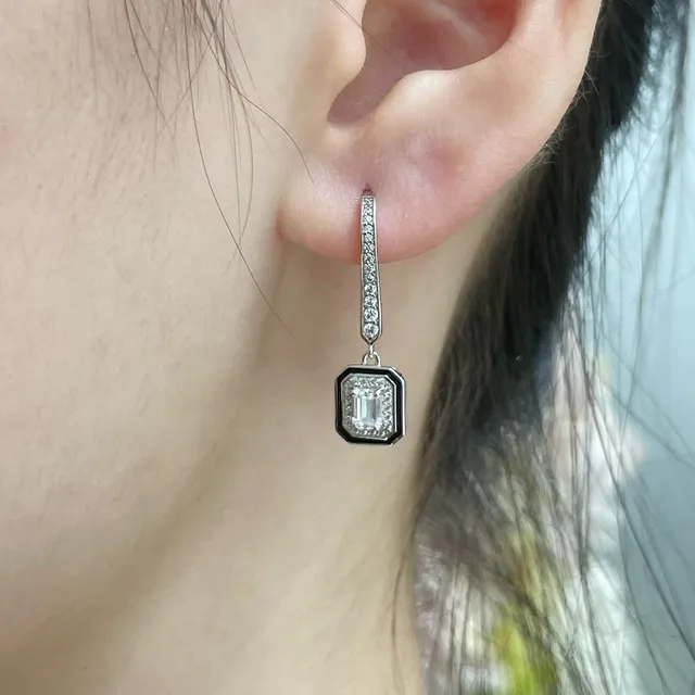 Geometric Octagonal Pavé Drop Earring 9