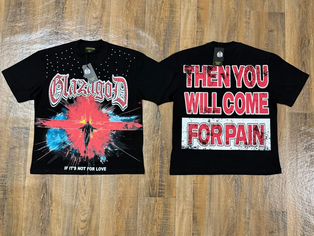 Glaza God Graphic Studded Print Black T-Shirt 4