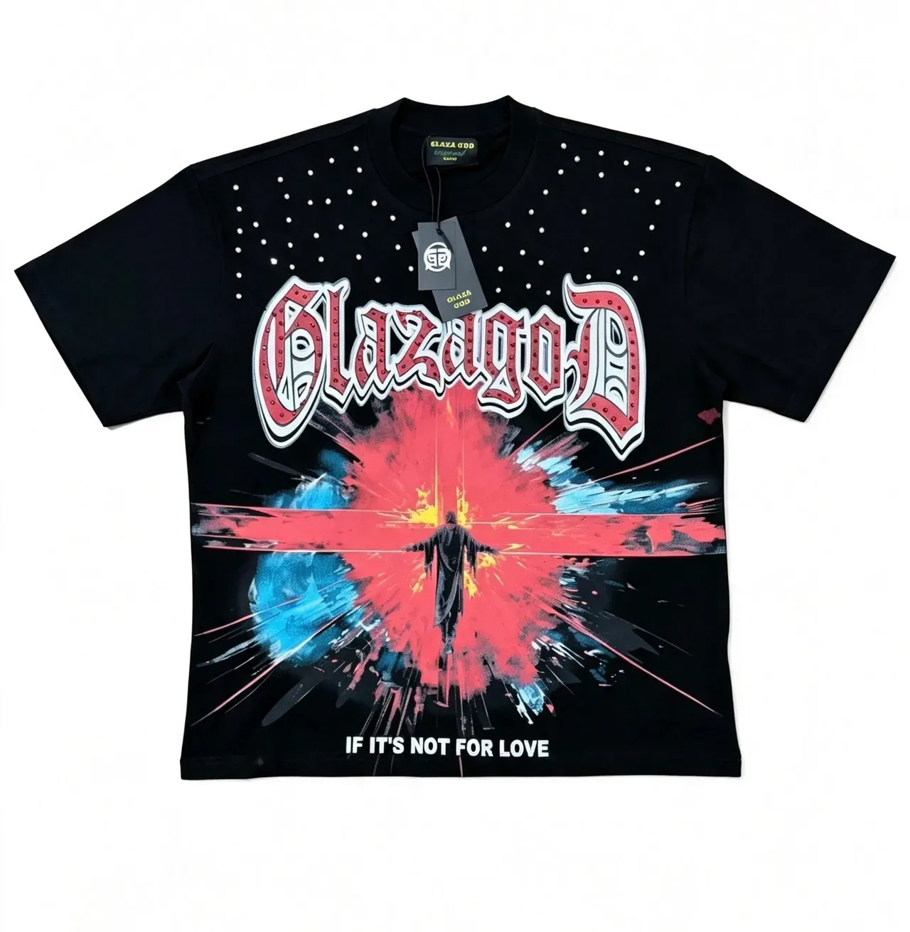Glaza God Graphic Studded Print Black T-Shirt 6