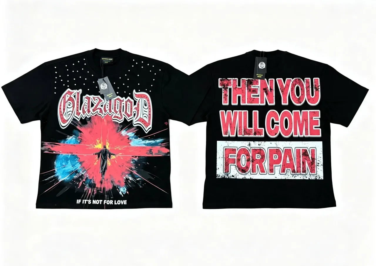 Glaza God Graphic Studded Print Black T-Shirt 7