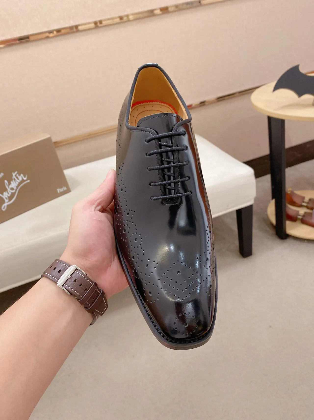 Glossy Black Full Brogue Wingtip Cap Toe Leather Brogues 2