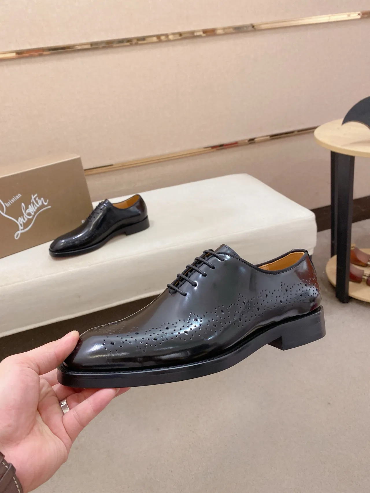 Glossy Black Full Brogue Wingtip Cap Toe Leather Brogues 3
