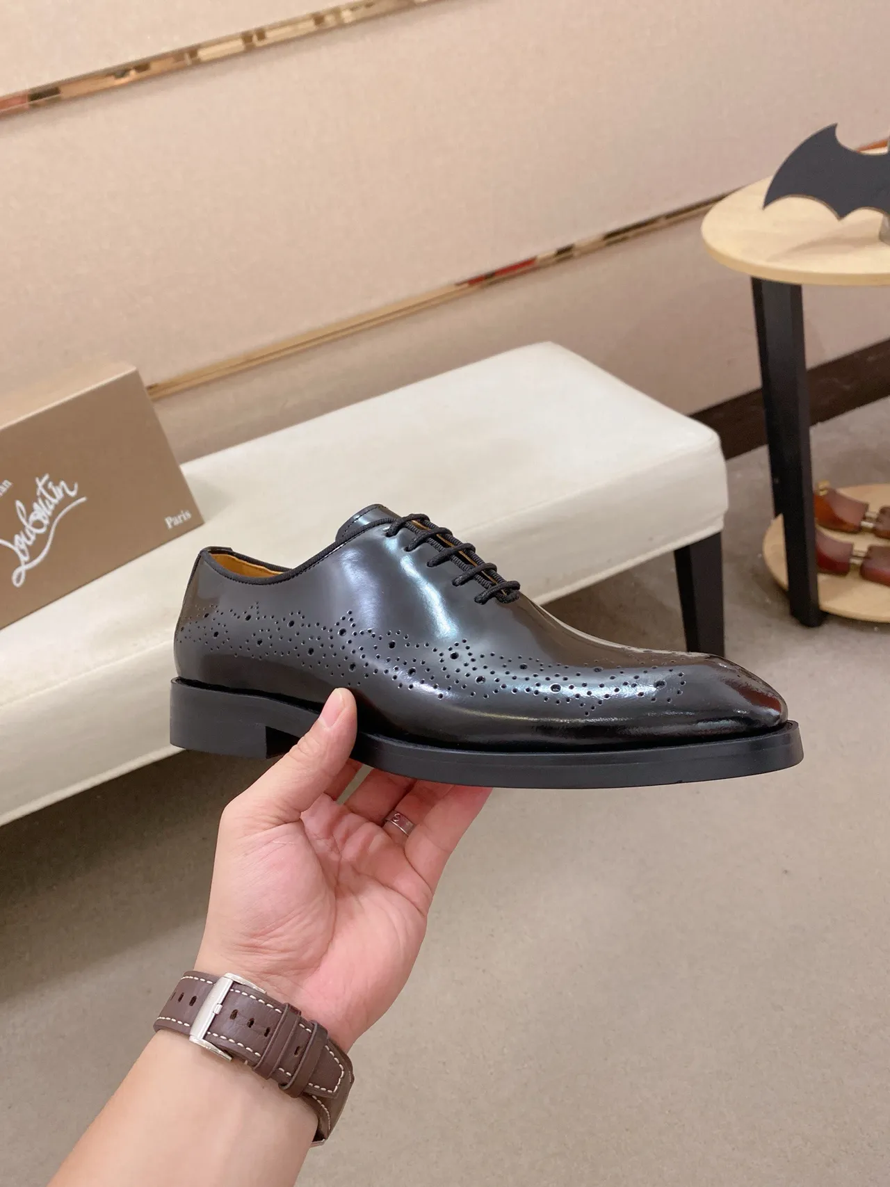 Glossy Black Full Brogue Wingtip Cap Toe Leather Brogues 4