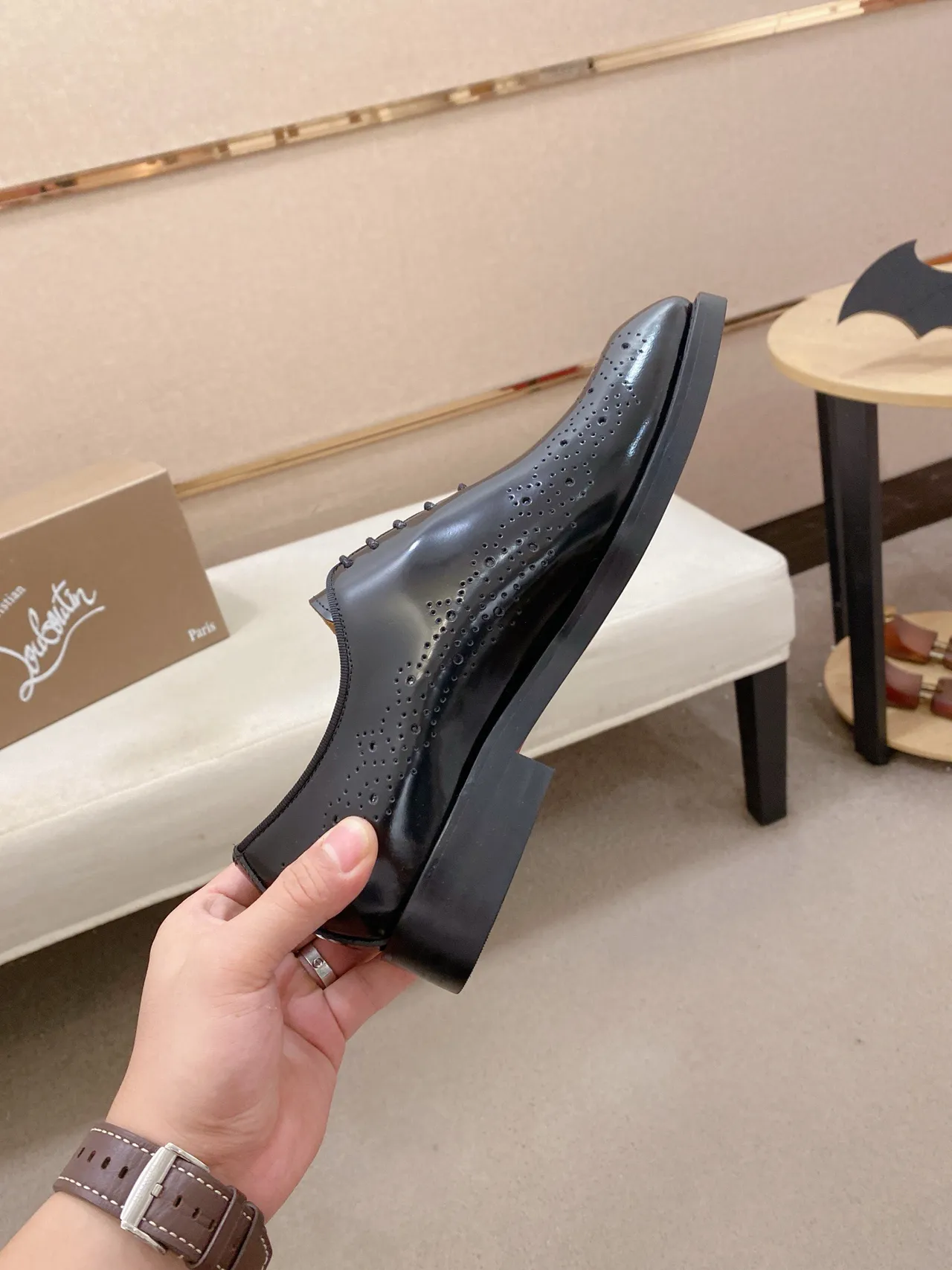 Glossy Black Full Brogue Wingtip Cap Toe Leather Brogues 5