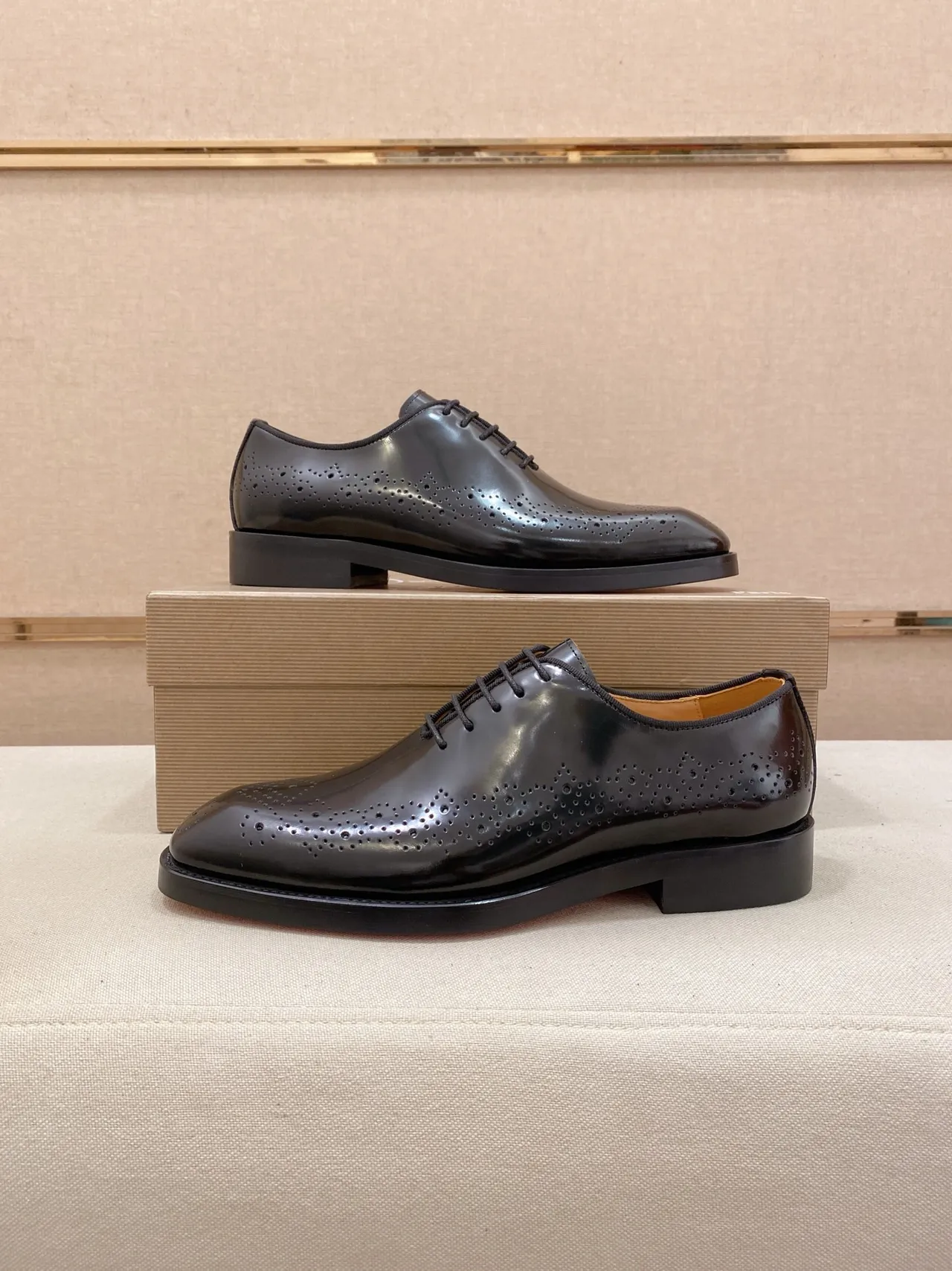 Glossy Black Full Brogue Wingtip Cap Toe Leather Brogues 7