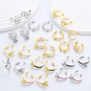 Gold and Silver Butterfly Pearl Crystal Hoop Huggie Earrings