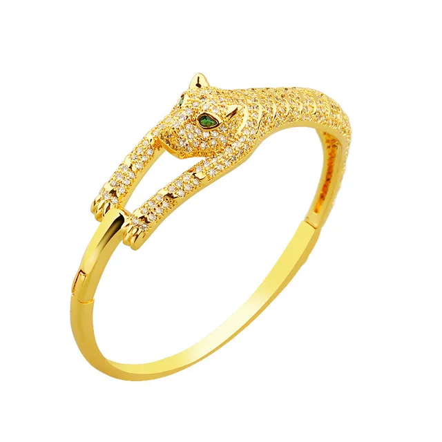 Gold and Silver Panther Head Pavé Crystal Hinged Bangle Bracelets 4