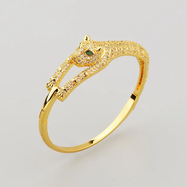 Gold and Silver Panther Head Pavé Crystal Hinged Bangle Bracelets 7