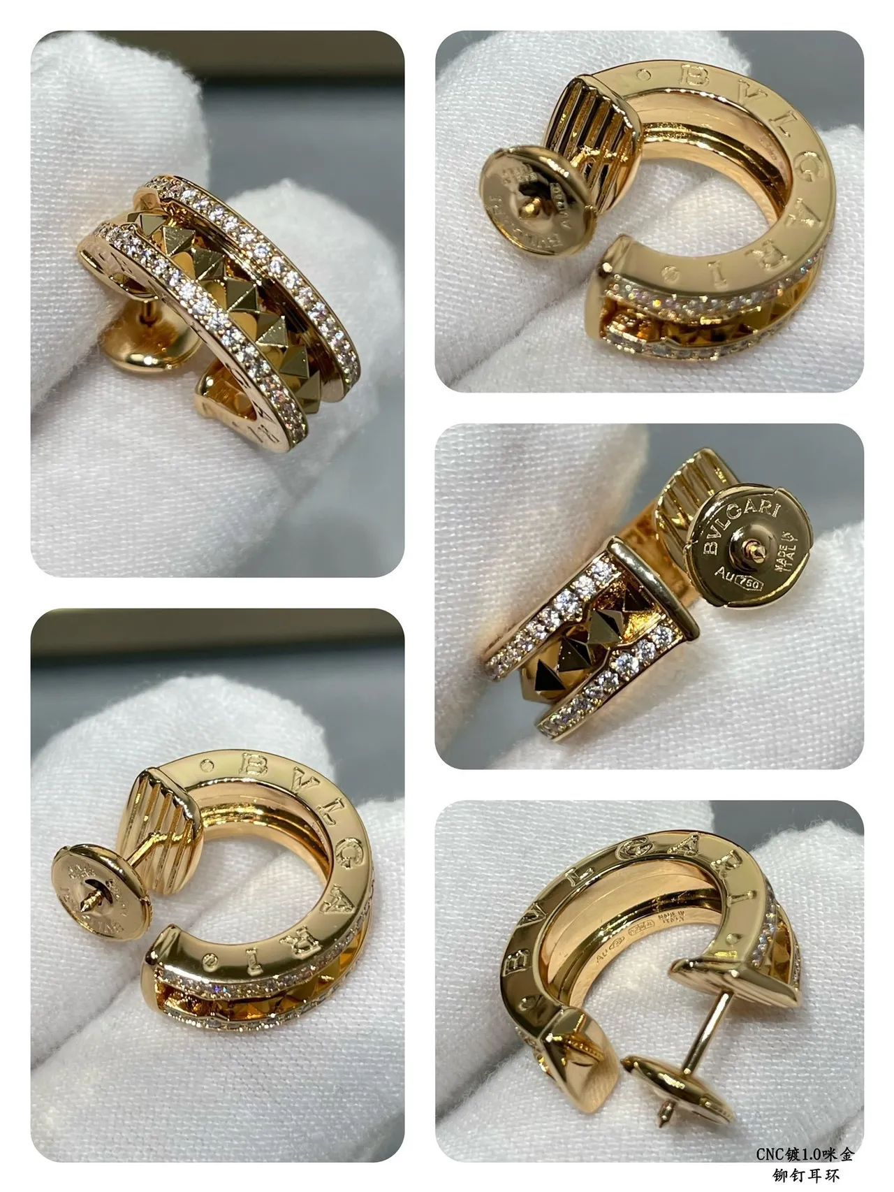 Gold and Silver Tone Pavé Crystal Pyramid Stud Hoop Earrings 5