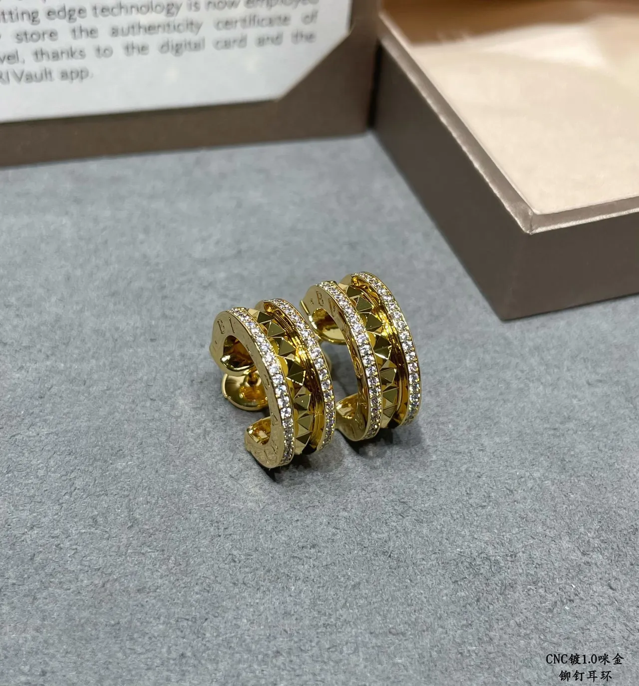 Gold and Silver Tone Pavé Crystal Pyramid Stud Hoop Earrings 8