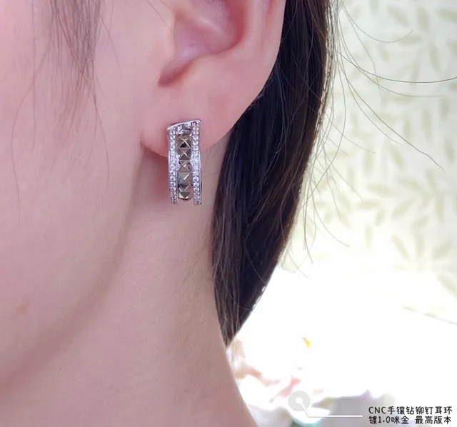 Gold and Silver Tone Pavé Crystal Pyramid Stud Hoop Earrings 9
