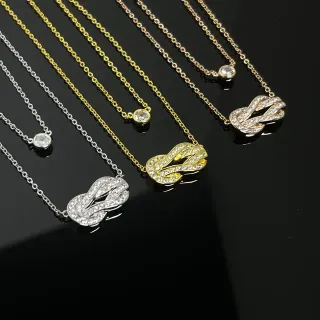 Gold and Silver Tone Pave Knot and Solitaire Stone Necklaces