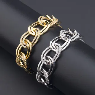 Pulseras de eslabones gruesos pavé-set de tono dorado y plateado