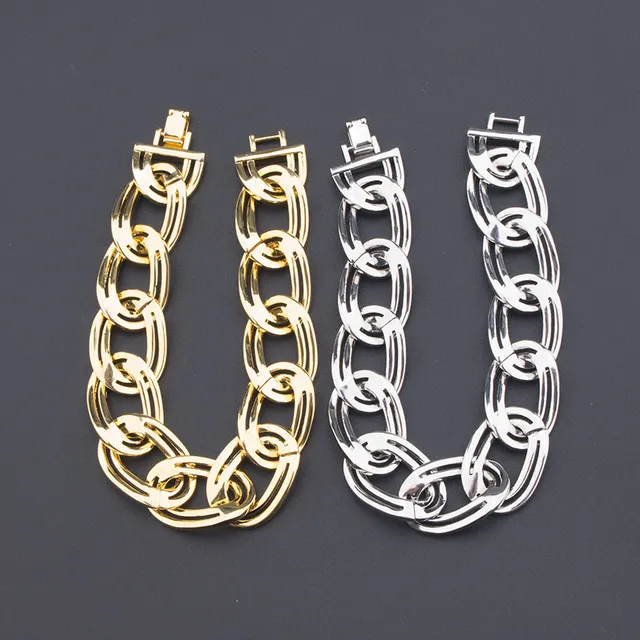 Gold and Silver Tone Pavé-Set Chunky Link Bracelets 3