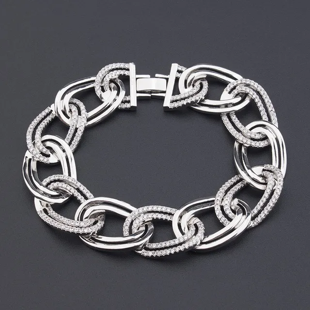 Gold and Silver Tone Pavé-Set Chunky Link Bracelets 4
