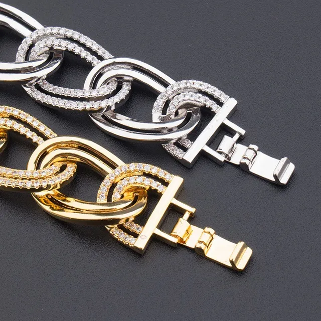 Gold and Silver Tone Pavé-Set Chunky Link Bracelets 7