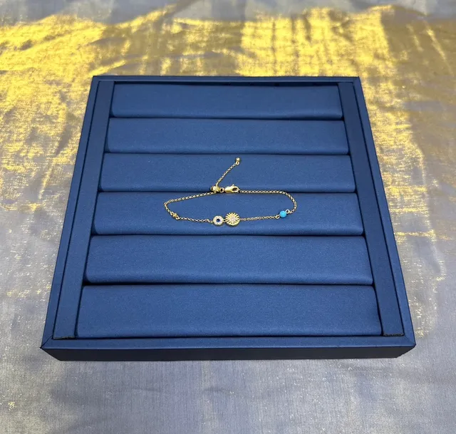 Gold Blue Chain Three-Charm Design Bracelet 7