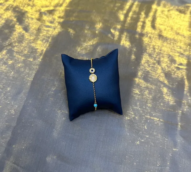 Gold Blue Chain Three-Charm Design Bracelet 8