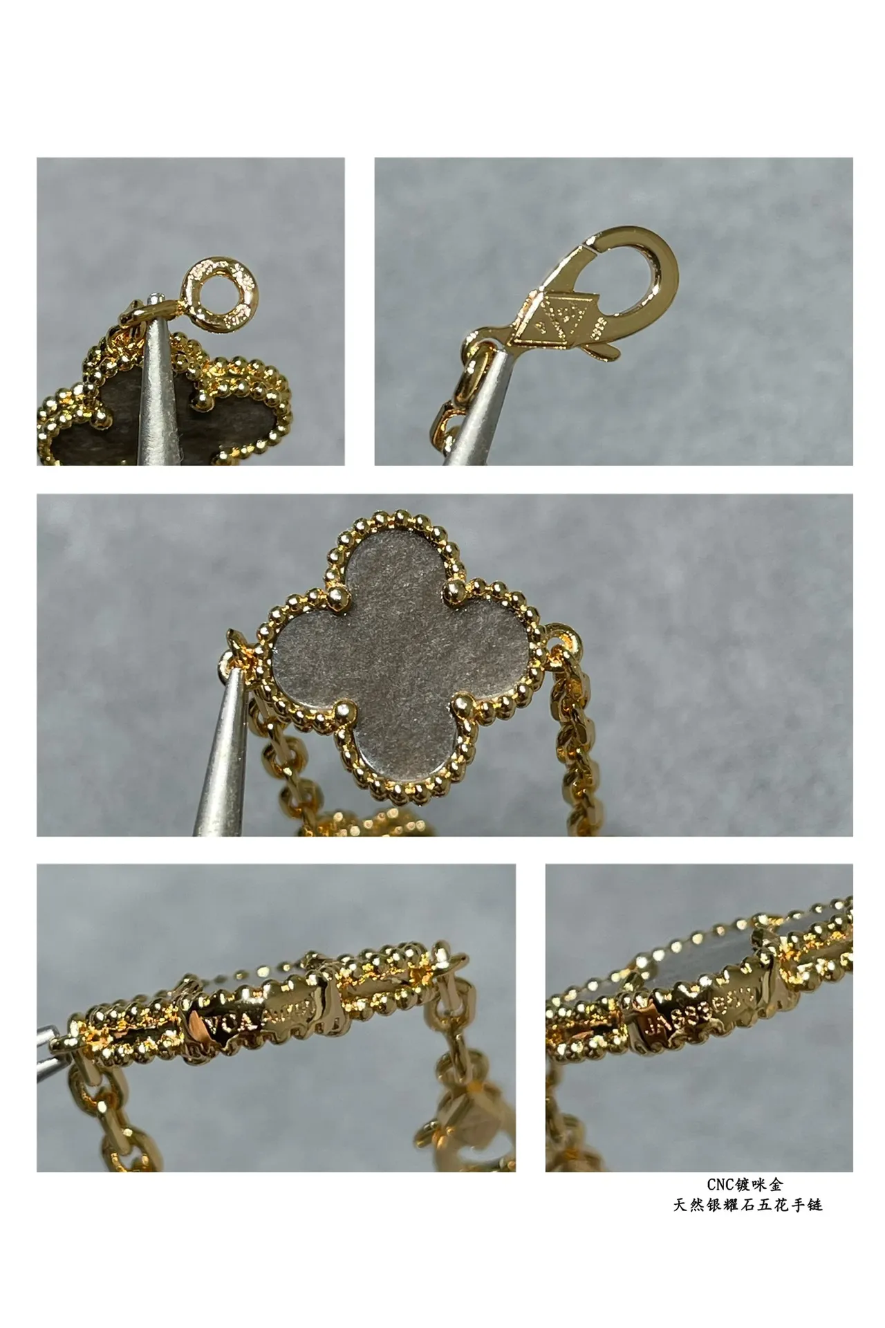 Gold Gray Chain Clover-Shaped Pendants Bracelet 2