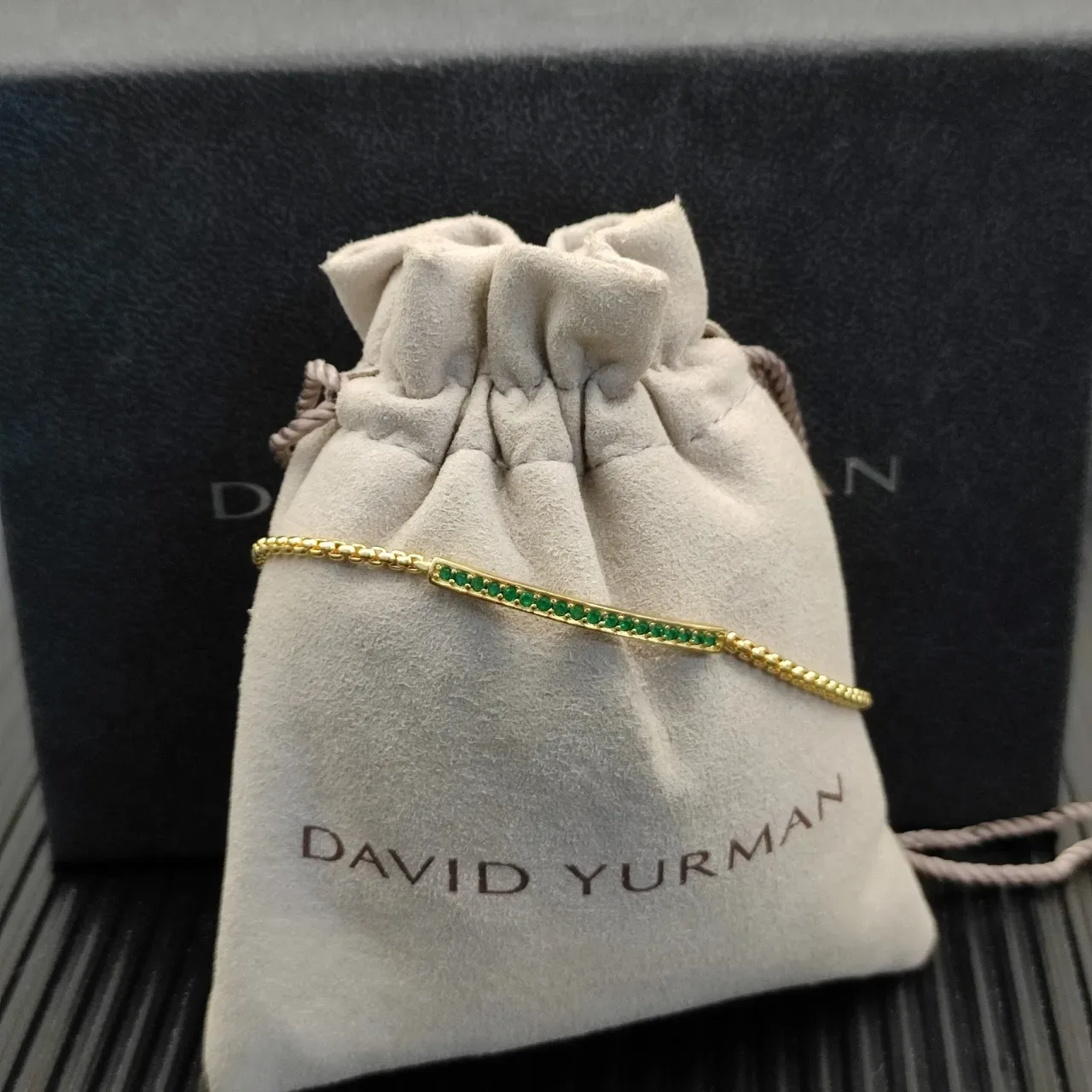 Gold Green Chain Horizontal Bar Bracelet 4