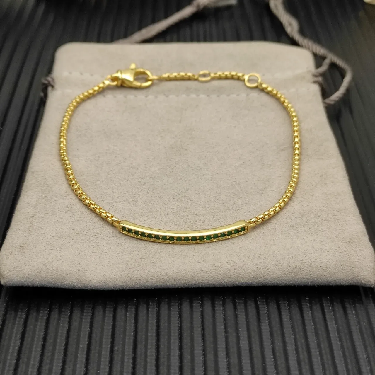 Gold Green Chain Horizontal Bar Bracelet 7