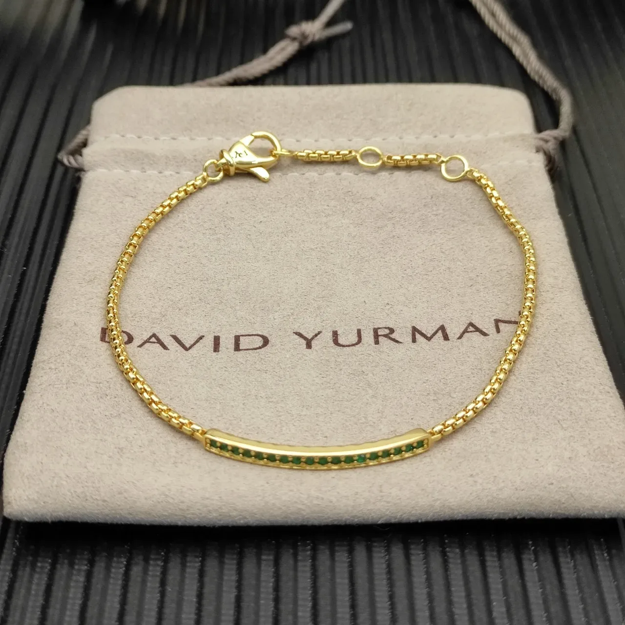 Gold Green Chain Horizontal Bar Bracelet 8
