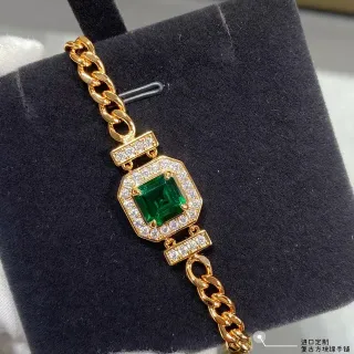 ذهبي أخضر Curb Chain Octagonal Pavé Halo سوار