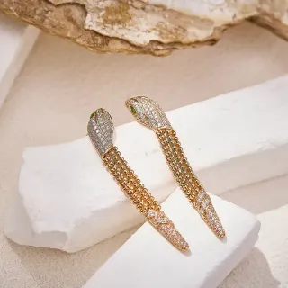 Gold Green Snake-Shaped Pavé-Crystal Earrings