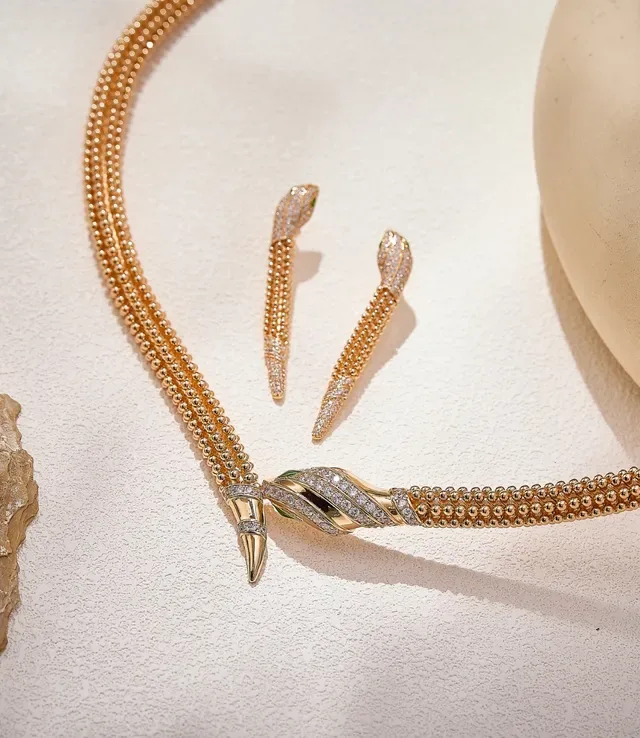 Gold Green Snake-Shaped Pavé-Crystal Earrings 3