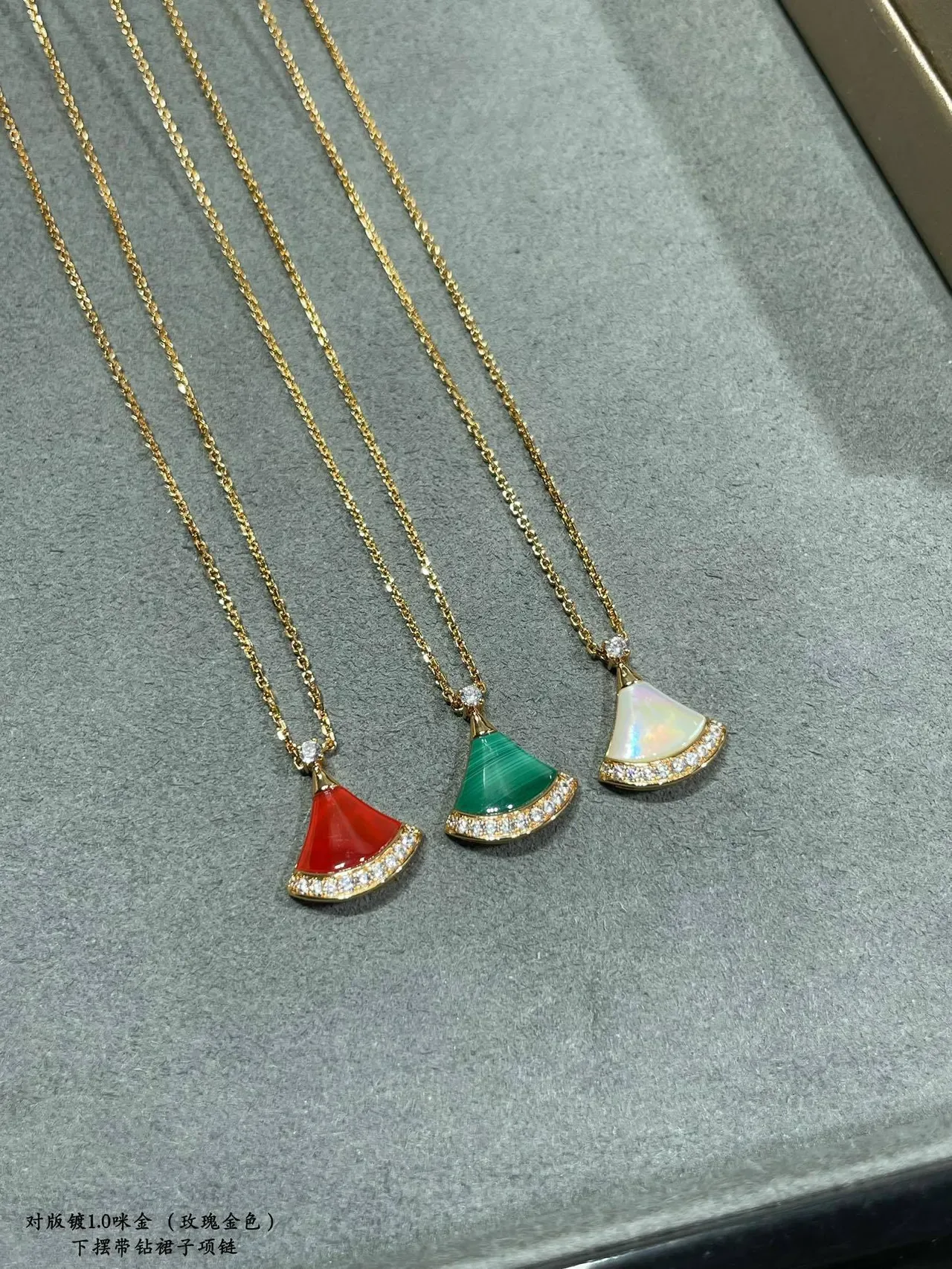 Gold Multicolor Fan-Shaped Pendant Pavé Crystal Trim Necklace 2