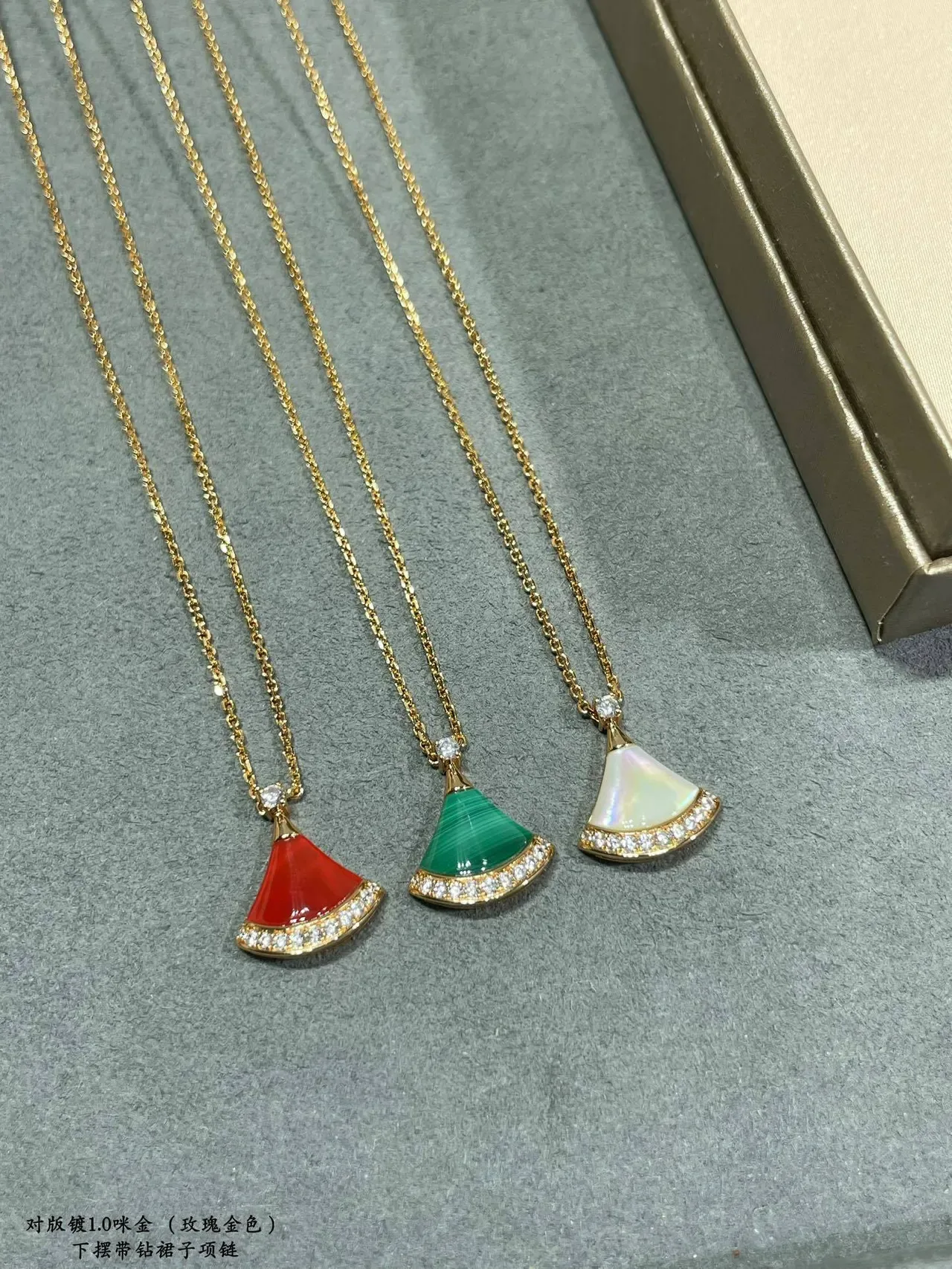 Gold Multicolor Fan-Shaped Pendant Pavé Crystal Trim Necklace 8
