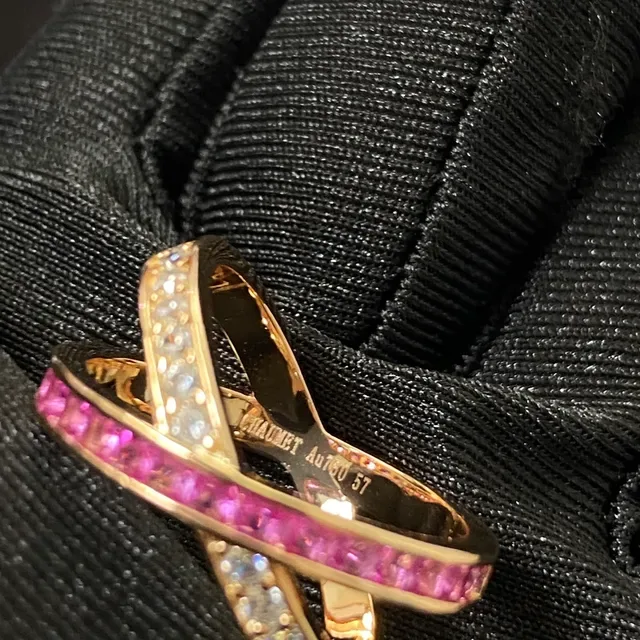 Gold Pink Cross-Over Band Pavé-Set Ring 3