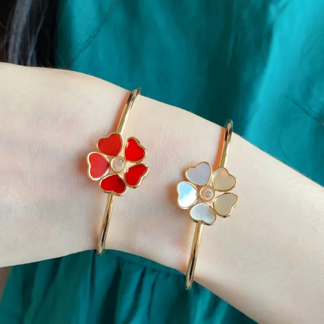 Gold Red Bangle Five-Petal Flower Motif Bracelet 9