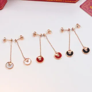 Gold Red Chain-Dangle Earrings
