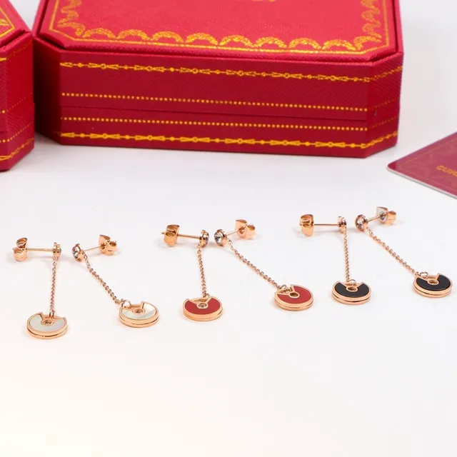 Gold Red Chain-Dangle Earrings 7