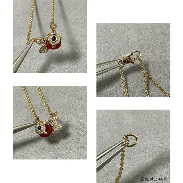 Gold Red Chain Fish-Shaped Pendant Necklace 3