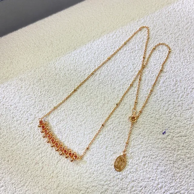 Gold Red Chain Horizontal Bar Motif Necklace 3
